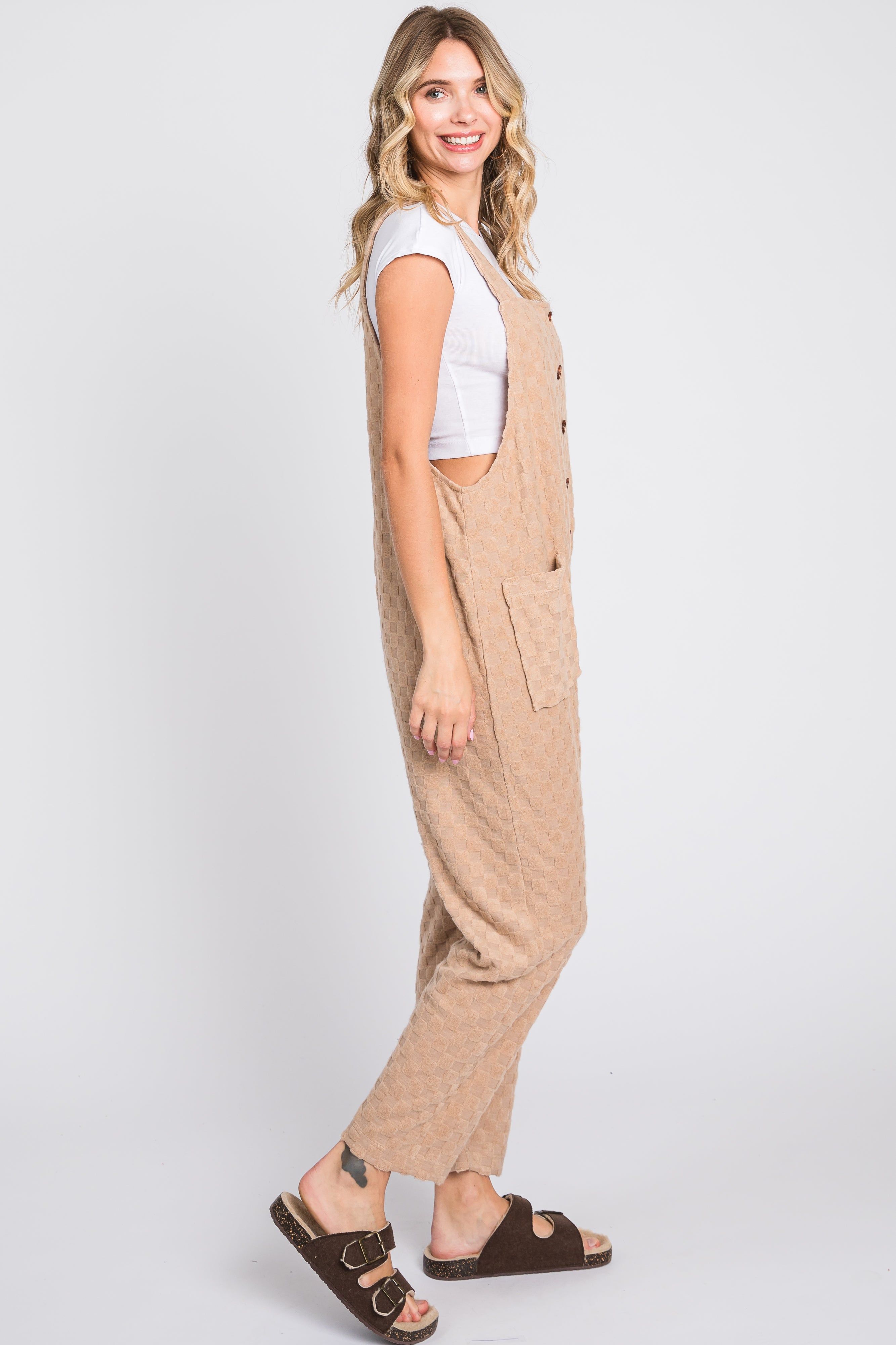 Taupe Checkered Soft Knit Overall sold by Pinkblush product image thumbnail 2