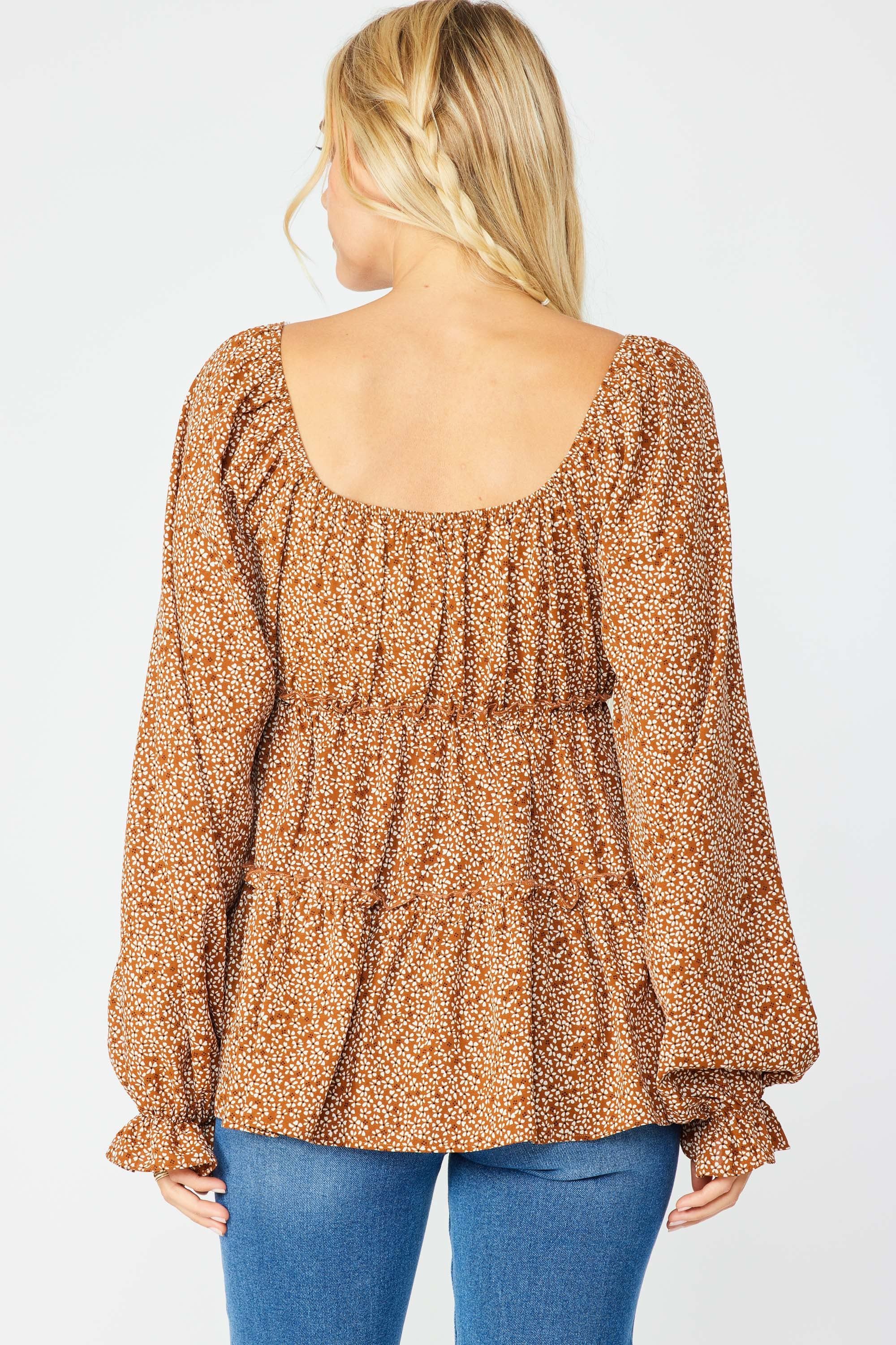 Brown Printed Babydoll Blouse sold by Pinkblush product image thumbnail 3