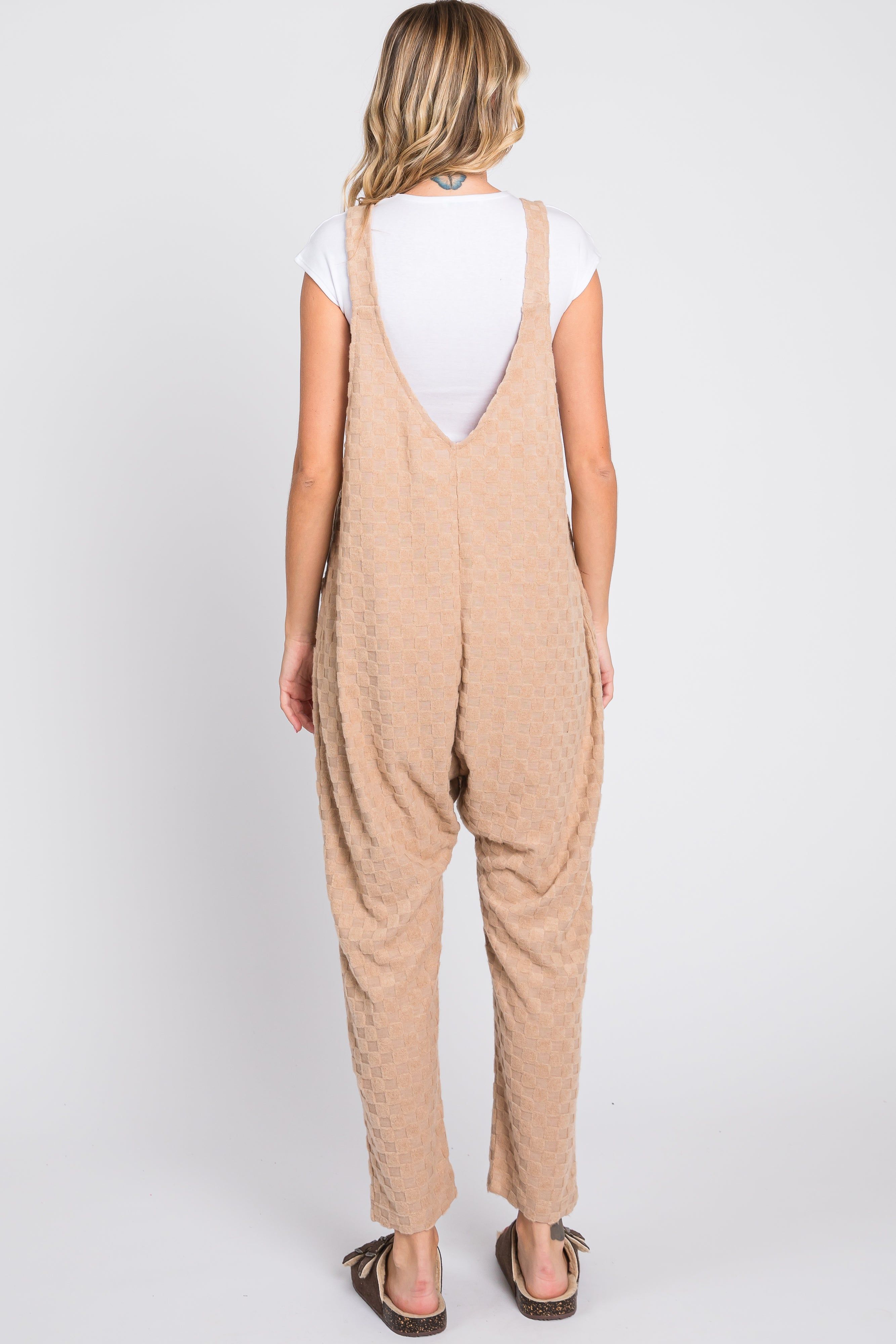 Taupe Checkered Soft Knit Overall sold by Pinkblush product image thumbnail 3