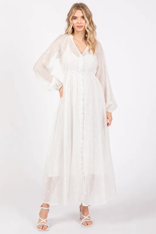 Ivory Embroidered Button Down Maxi Dress sold by Pinkblush