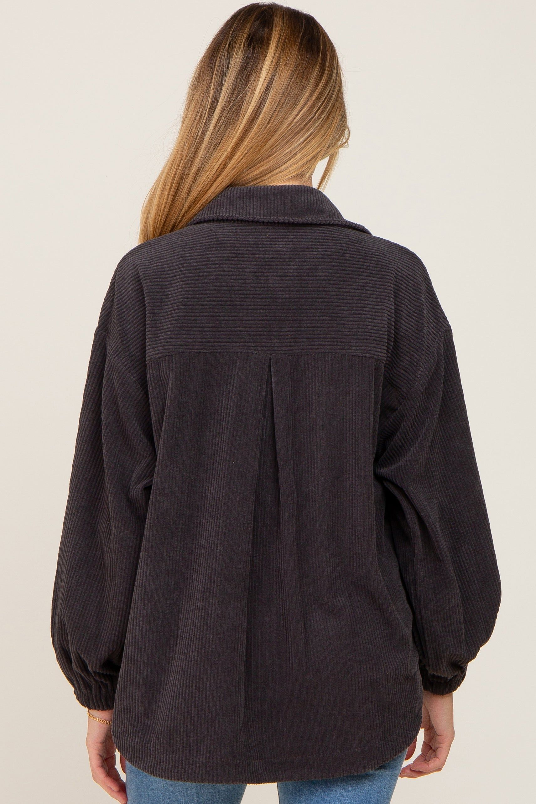 Charcoal Corduroy Front Pocket Maternity Shacket sold by Pinkblush product image thumbnail 3