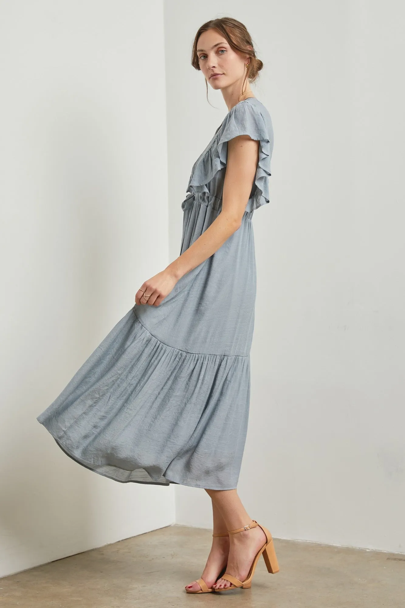 Light Blue Cuffed Sleeve Front Tie Maxi Dress sold by Pinkblush product image thumbnail 2