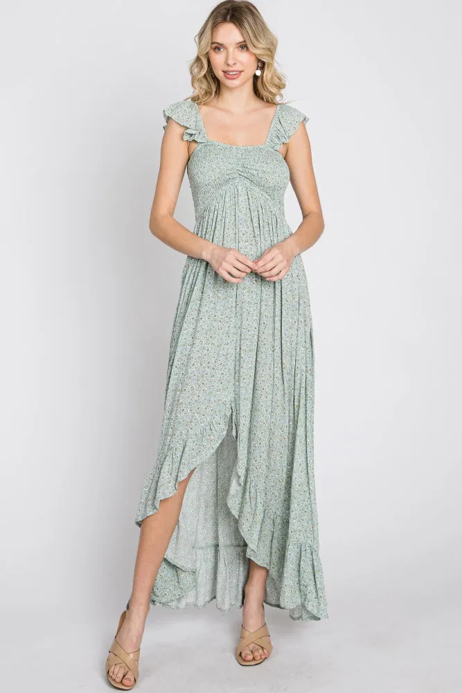 Sage Floral Smocked Hi-Low Maternity Maxi Dress sold by Pinkblush product image thumbnail 4