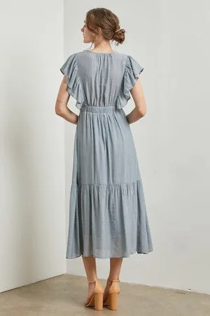 Light Blue Cuffed Sleeve Front Tie Maxi Dress sold by Pinkblush product image thumbnail 3