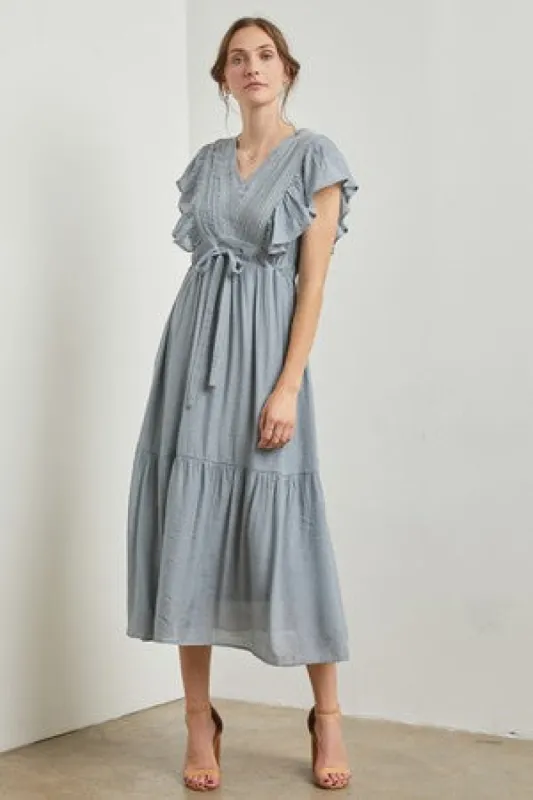 Light Blue Cuffed Sleeve Front Tie Maxi Dress sold by Pinkblush