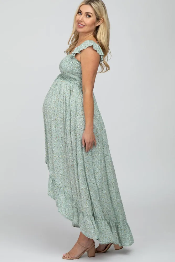 Sage Floral Smocked Hi-Low Maternity Maxi Dress sold by Pinkblush product image thumbnail 2