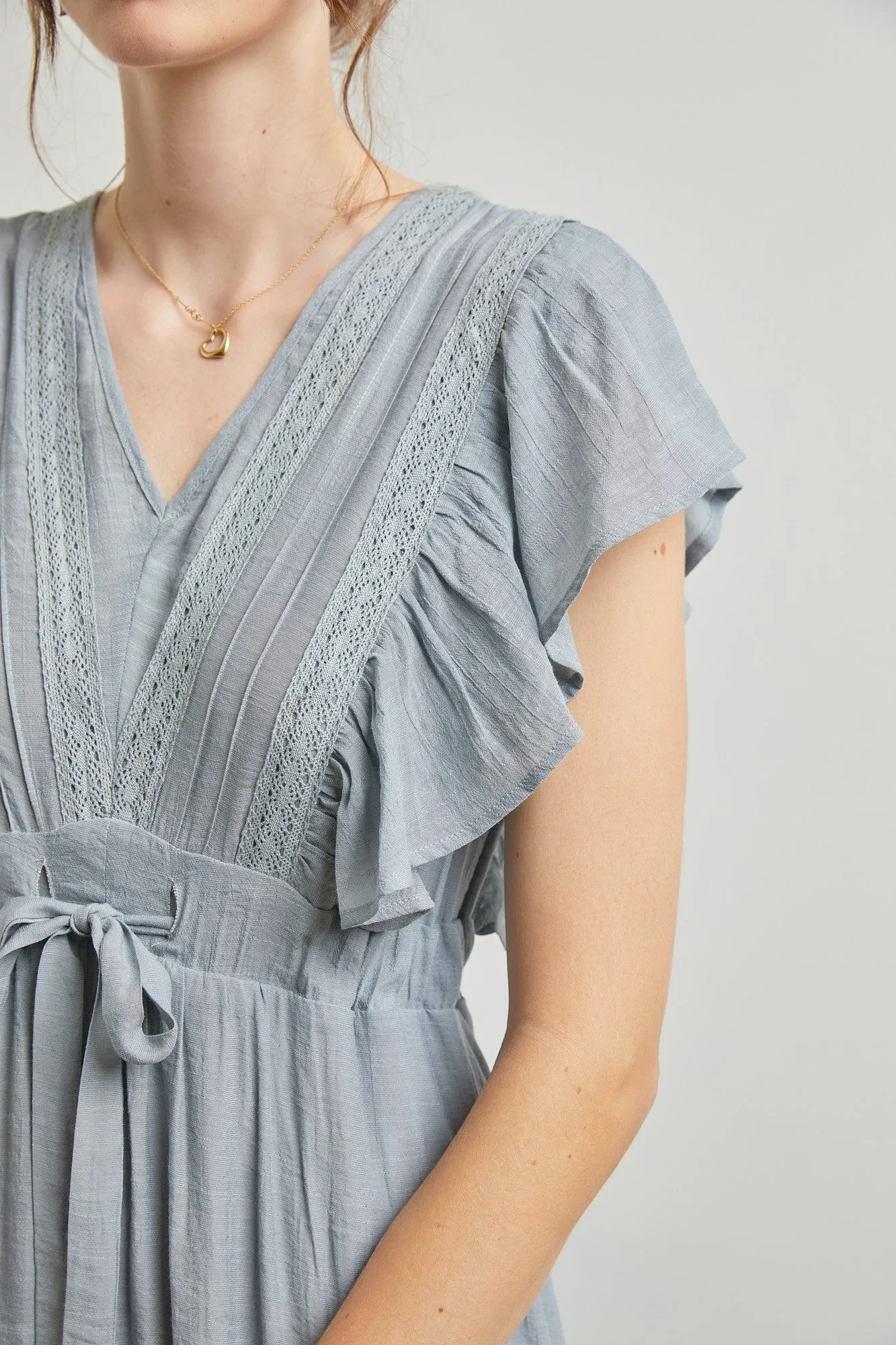 Light Blue Cuffed Sleeve Front Tie Maxi Dress sold by Pinkblush product image thumbnail 4