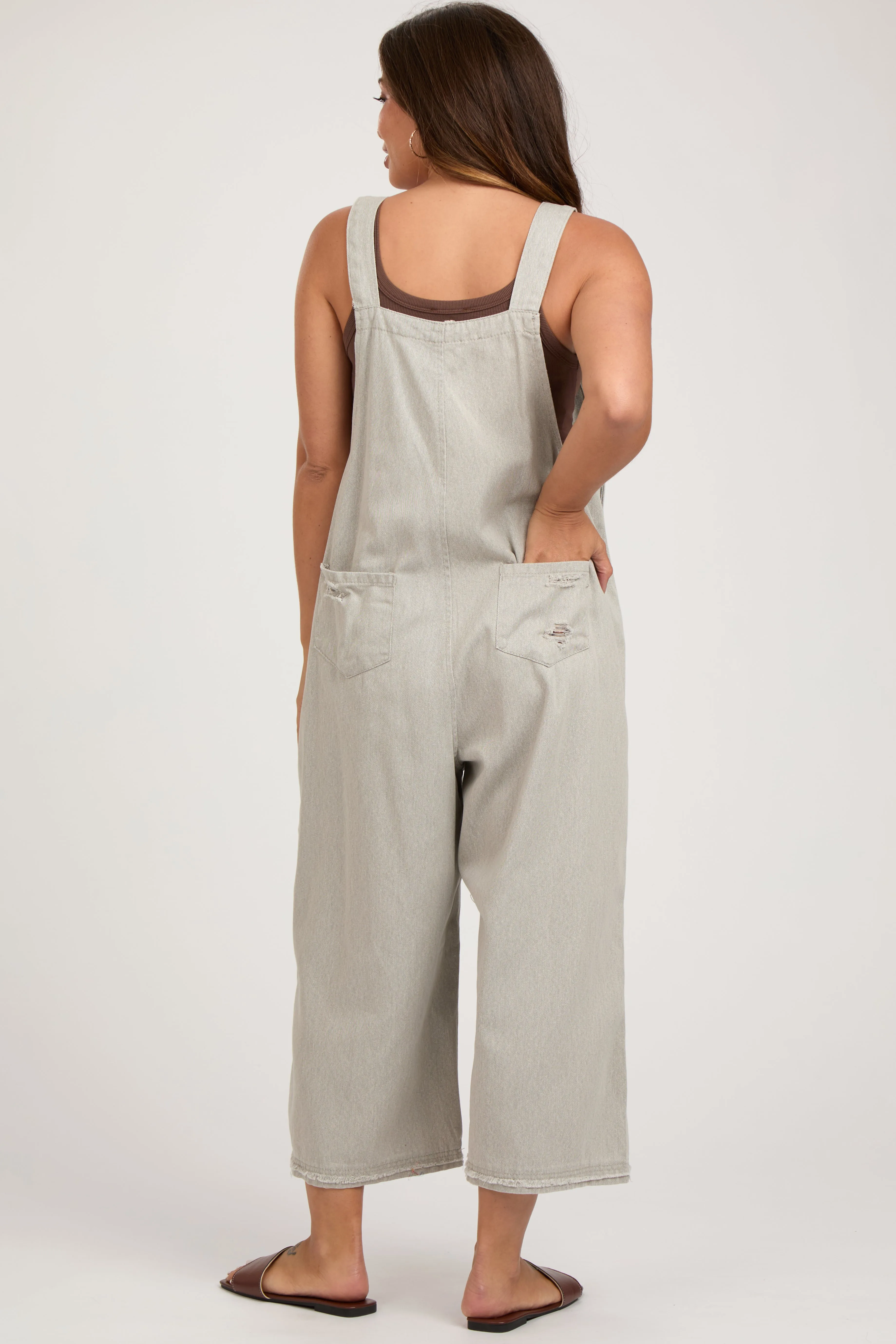 Grey Side Button Distressed Maternity Overalls sold by Pinkblush product image thumbnail 2