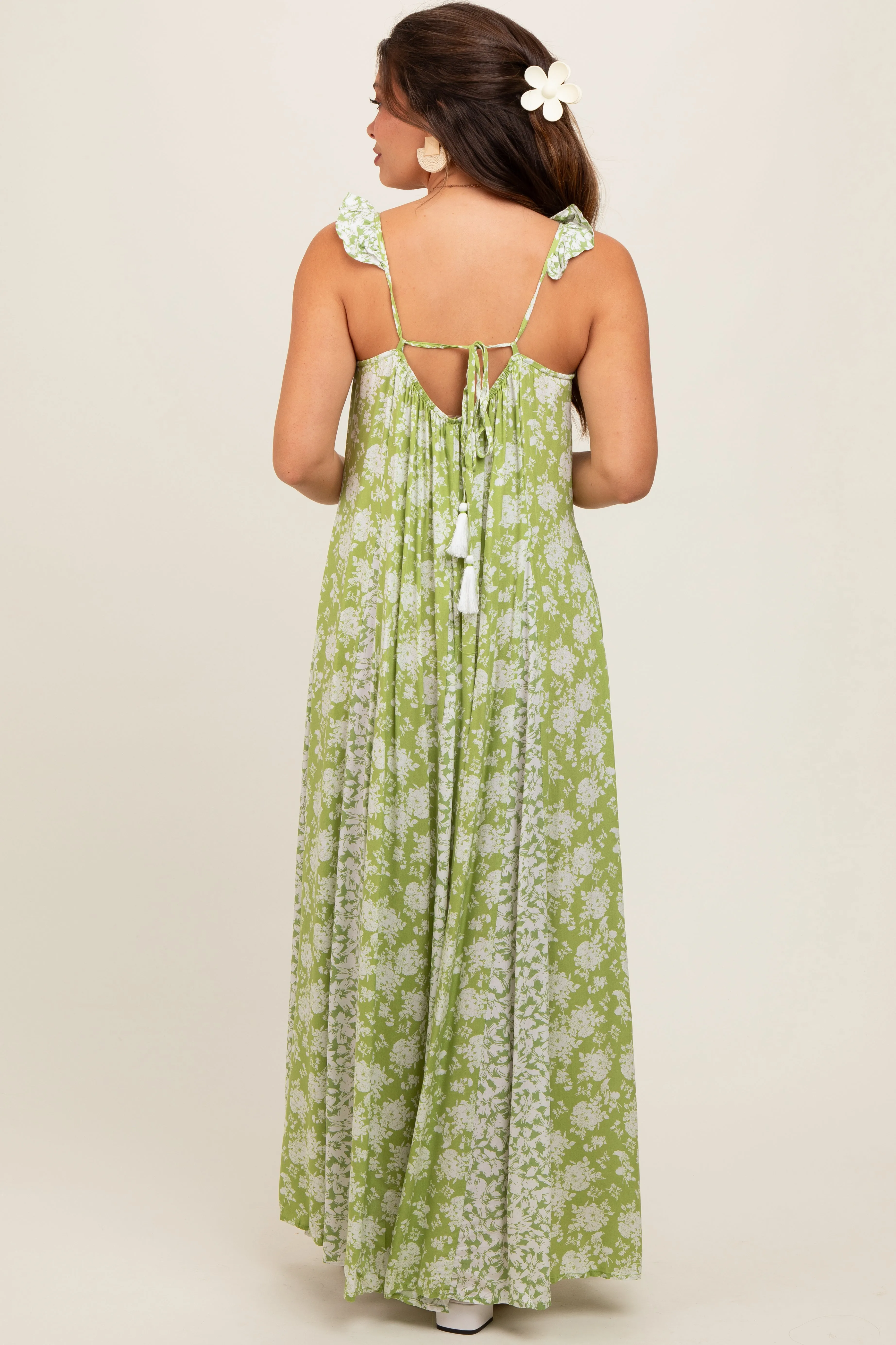 Lime Floral Ruffle Shoulder Cut-Out Back Maternity Maxi Dress sold by Pinkblush product image thumbnail 3