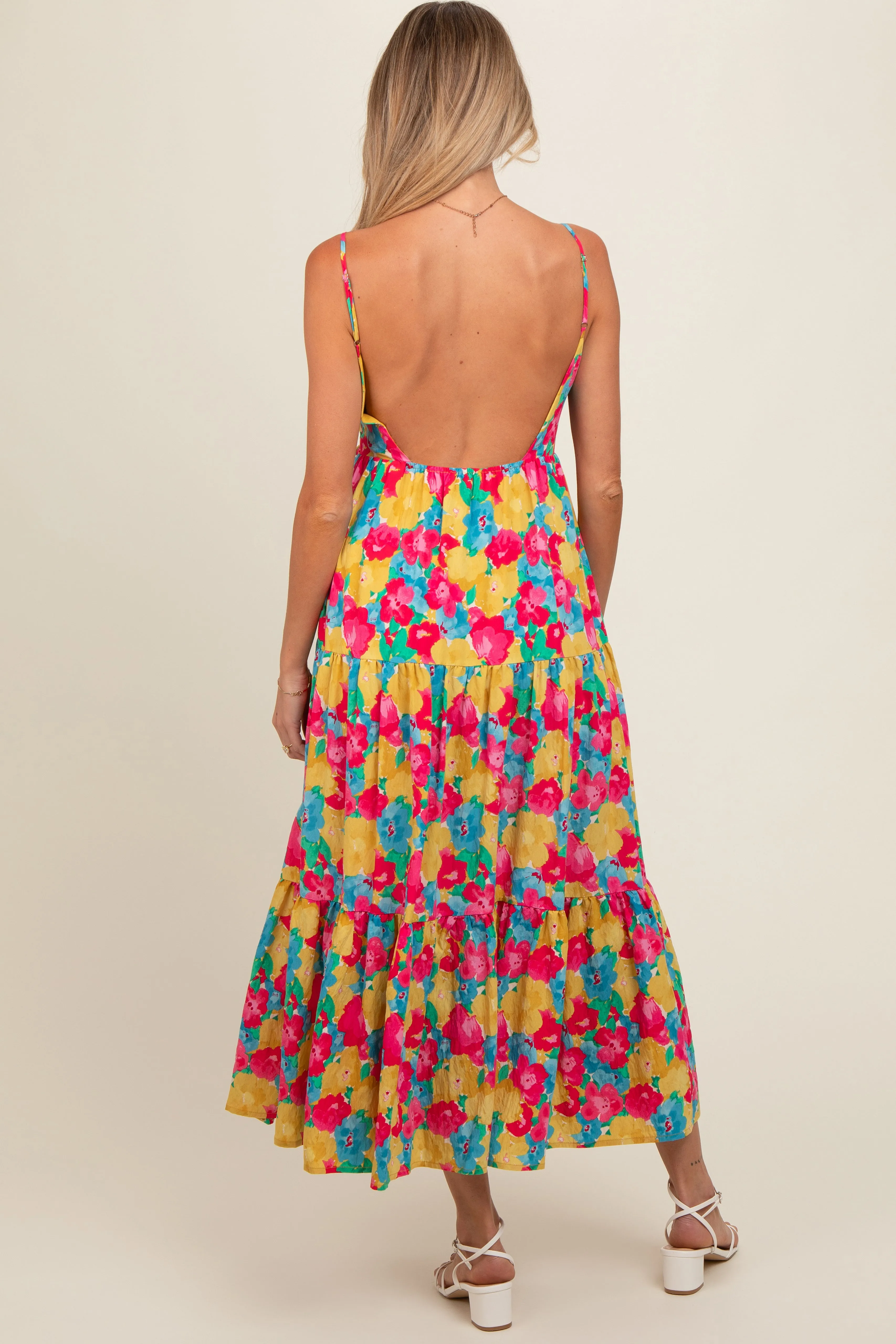 Multi-Color Floral Low Back Tiered Maternity Midi Dress sold by Pinkblush product image thumbnail 4