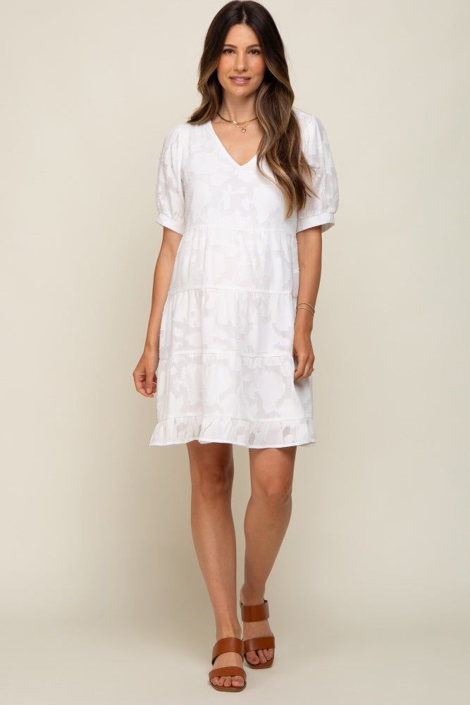 White Floral Jacquard Puff Sleeve Maternity Dress sold by Pinkblush product image thumbnail 5