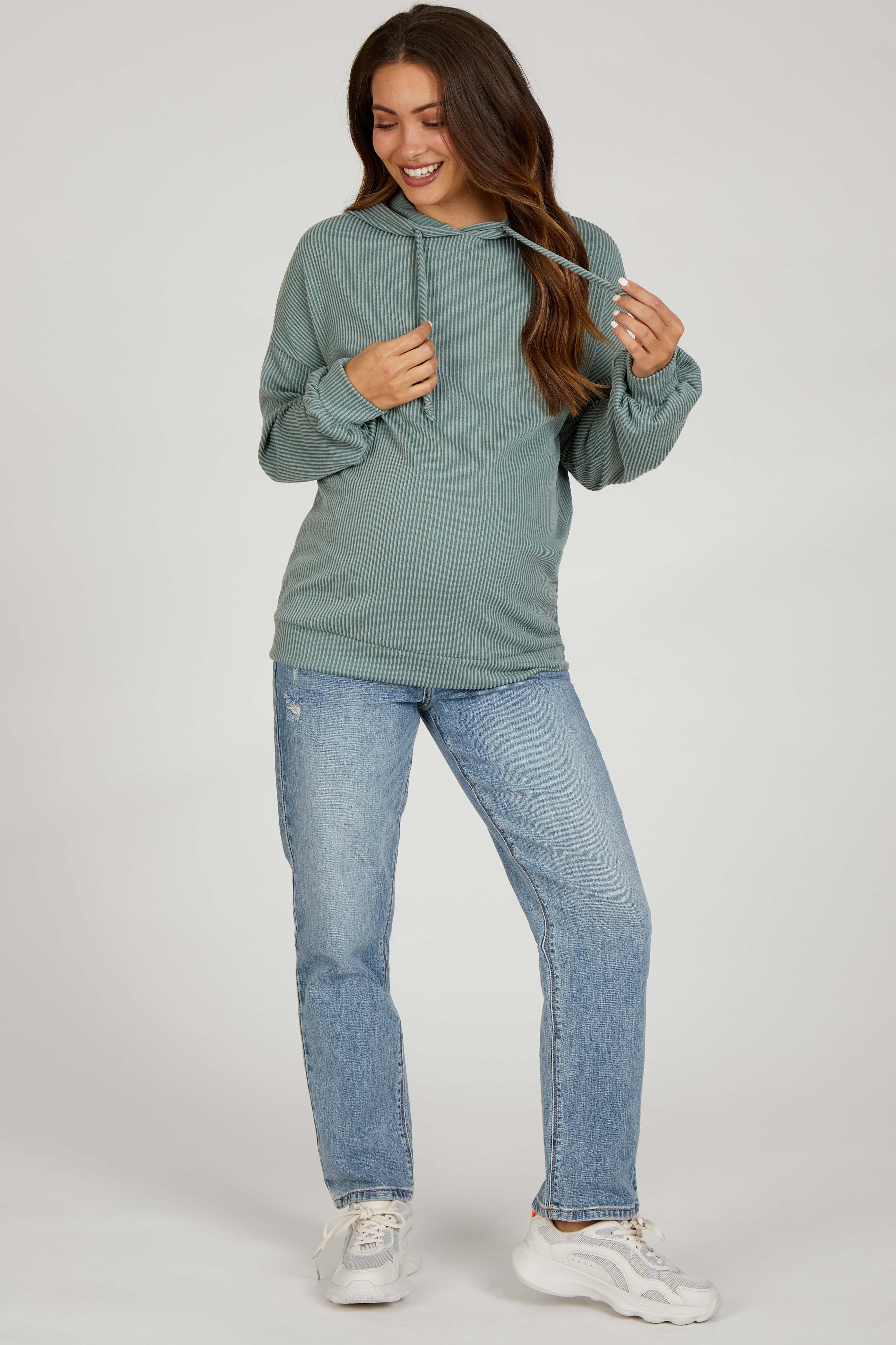 Light Olive Ribbed Hooded Maternity Top sold by Pinkblush product image thumbnail 4