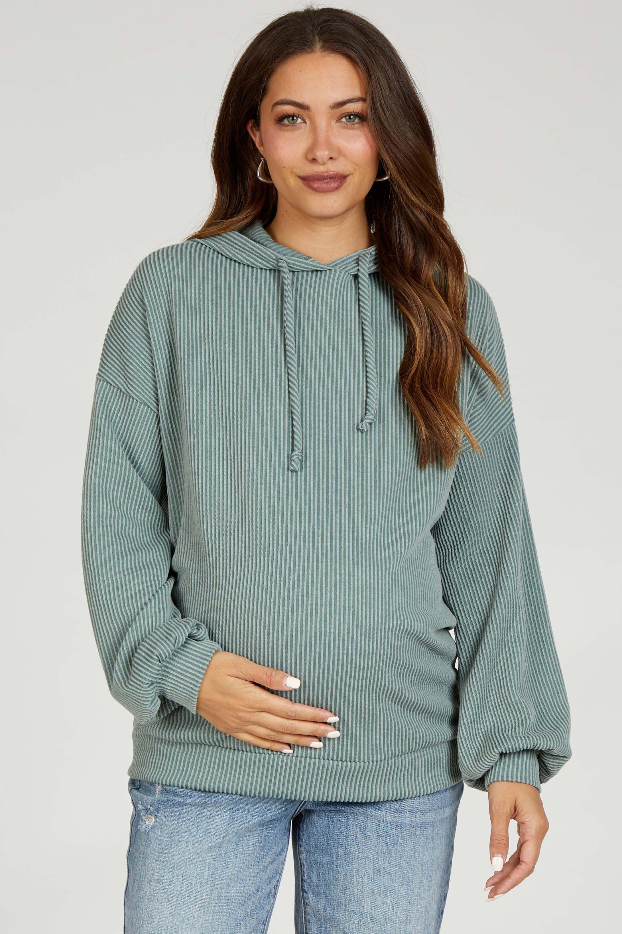 Light Olive Ribbed Hooded Maternity Top sold by Pinkblush