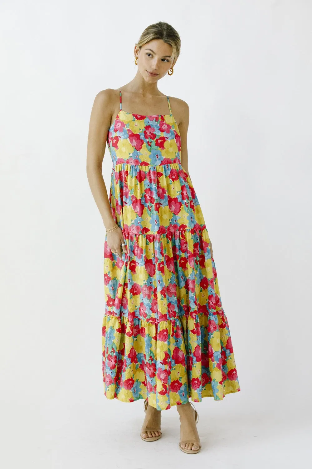 Multi-Color Floral Low Back Tiered Maternity Midi Dress sold by Pinkblush product image thumbnail 5