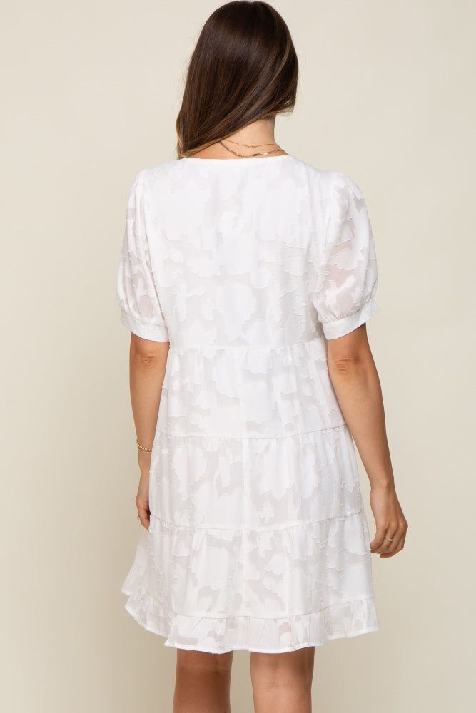 White Floral Jacquard Puff Sleeve Maternity Dress sold by Pinkblush product image thumbnail 3