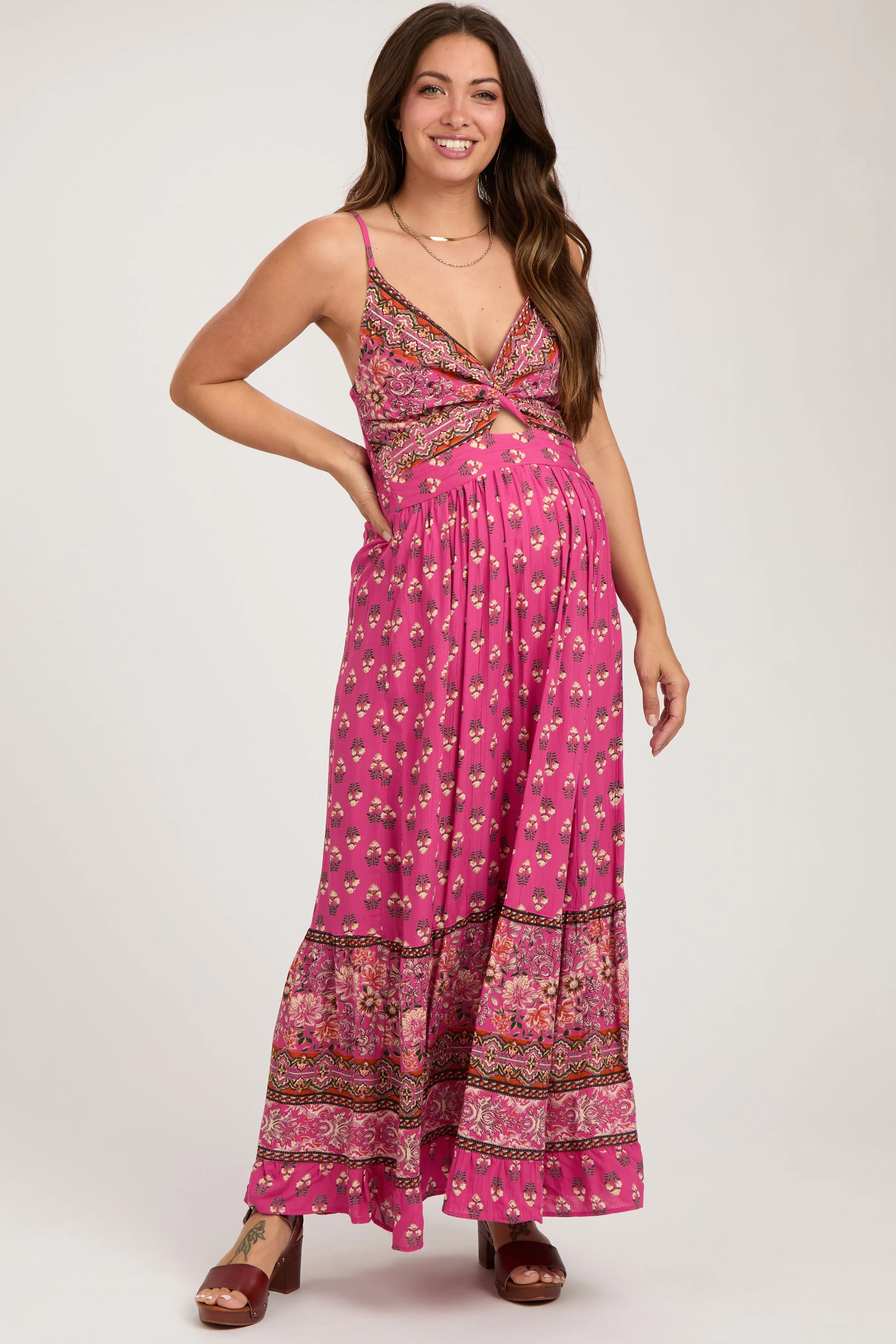 Fuchsia Floral Cutout Maternity Maxi Dress sold by Pinkblush
