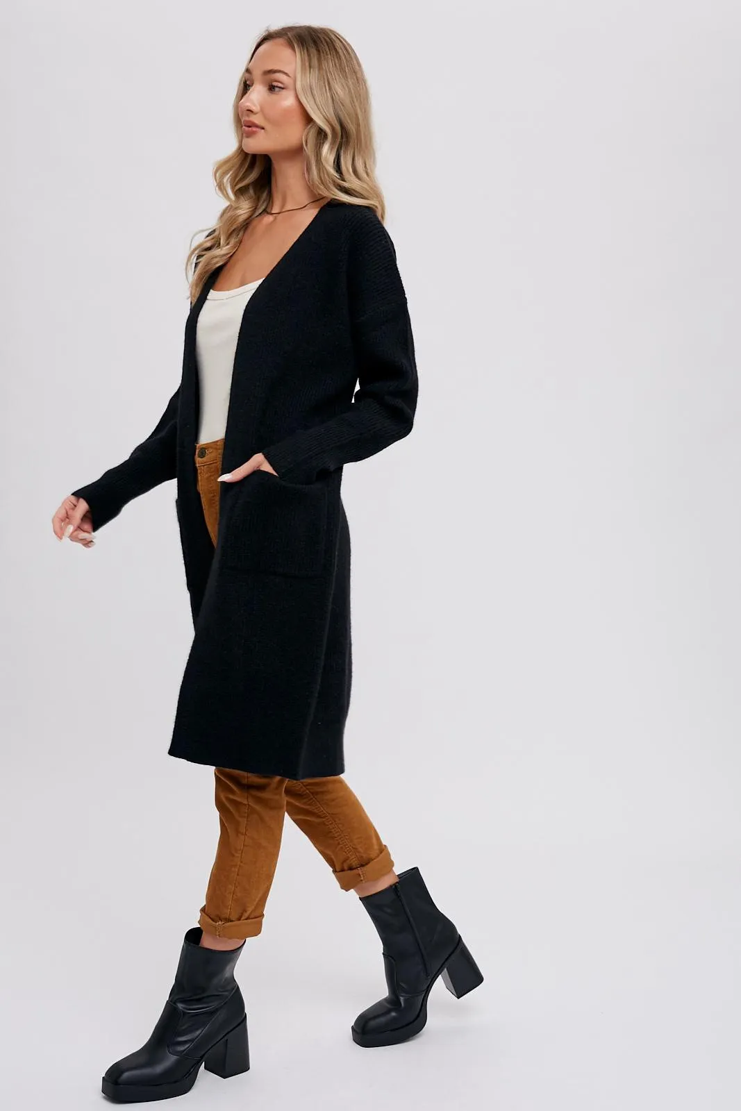 Black Chunky Knit Long Sweater Cardigan sold by Pinkblush product image thumbnail 4