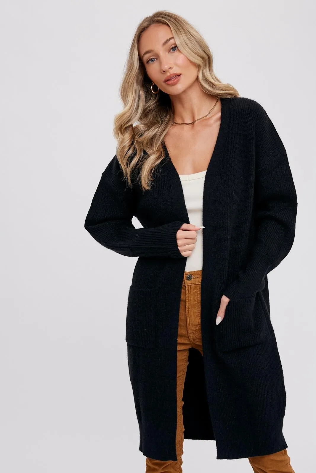 Black Chunky Knit Long Sweater Cardigan sold by Pinkblush