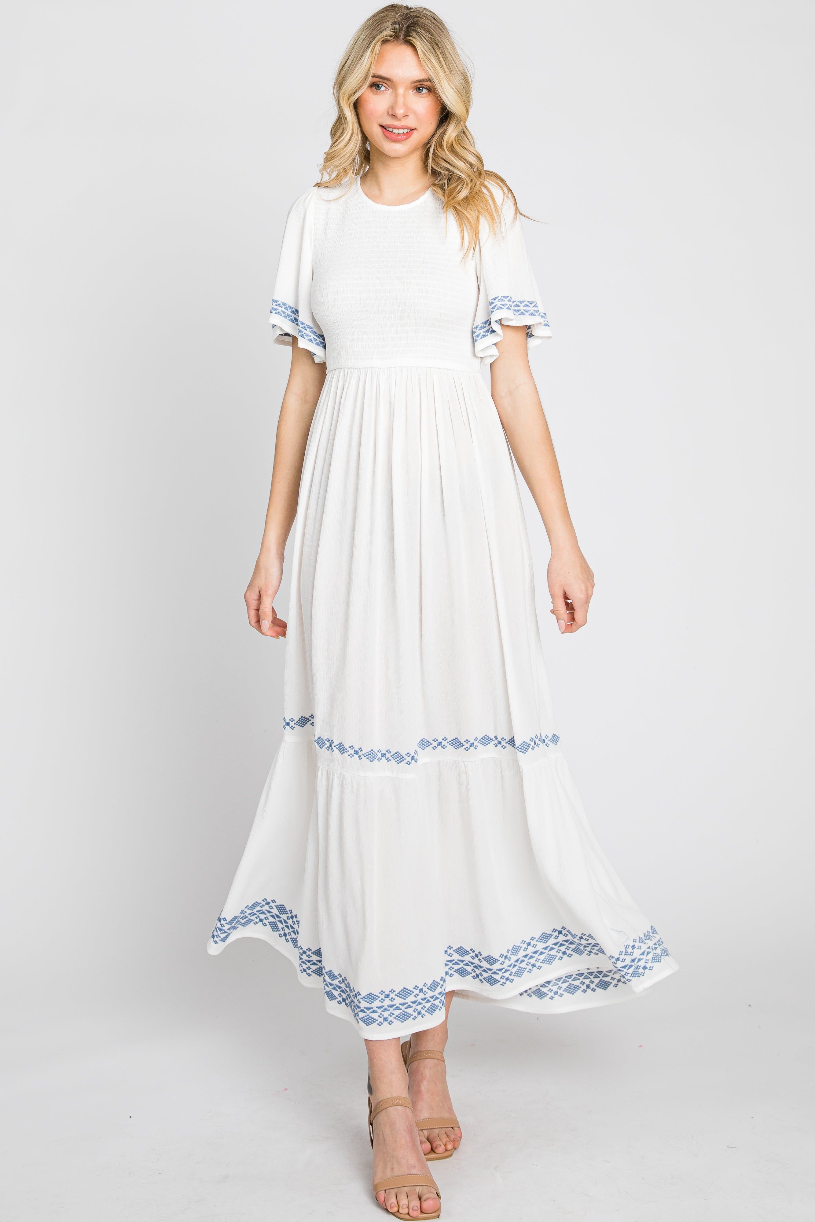 White Embroidered Accent Maxi Dress sold by Pinkblush