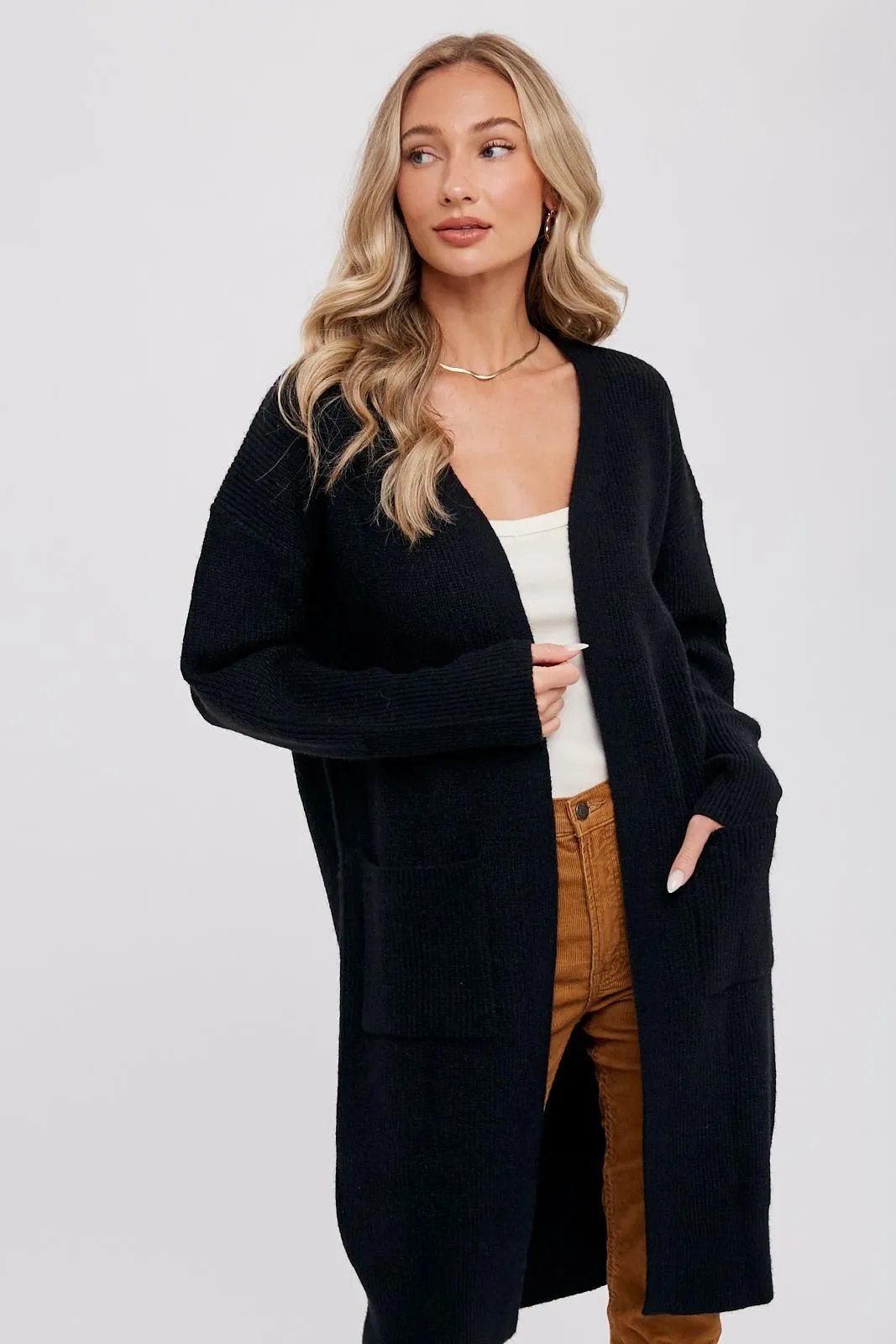 Black Chunky Knit Long Sweater Cardigan sold by Pinkblush product image thumbnail 2