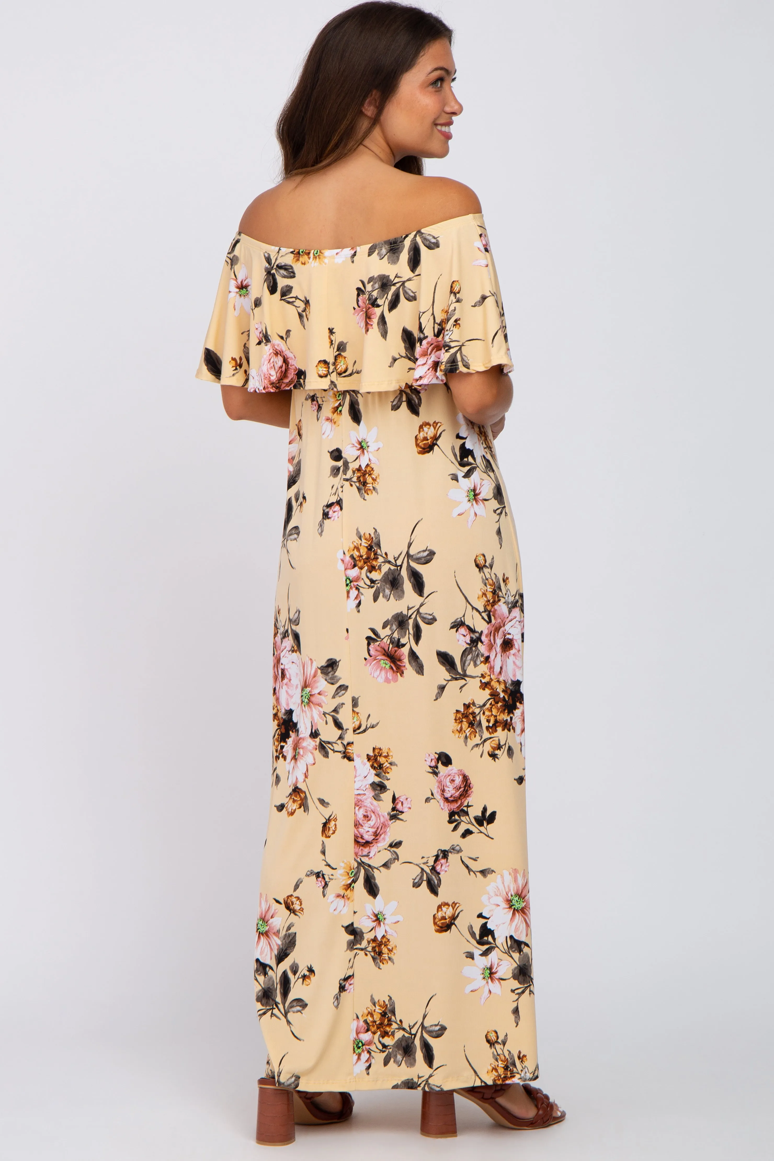 Yellow Floral Off Shoulder Maternity Maxi Dress sold by Pinkblush product image thumbnail 3