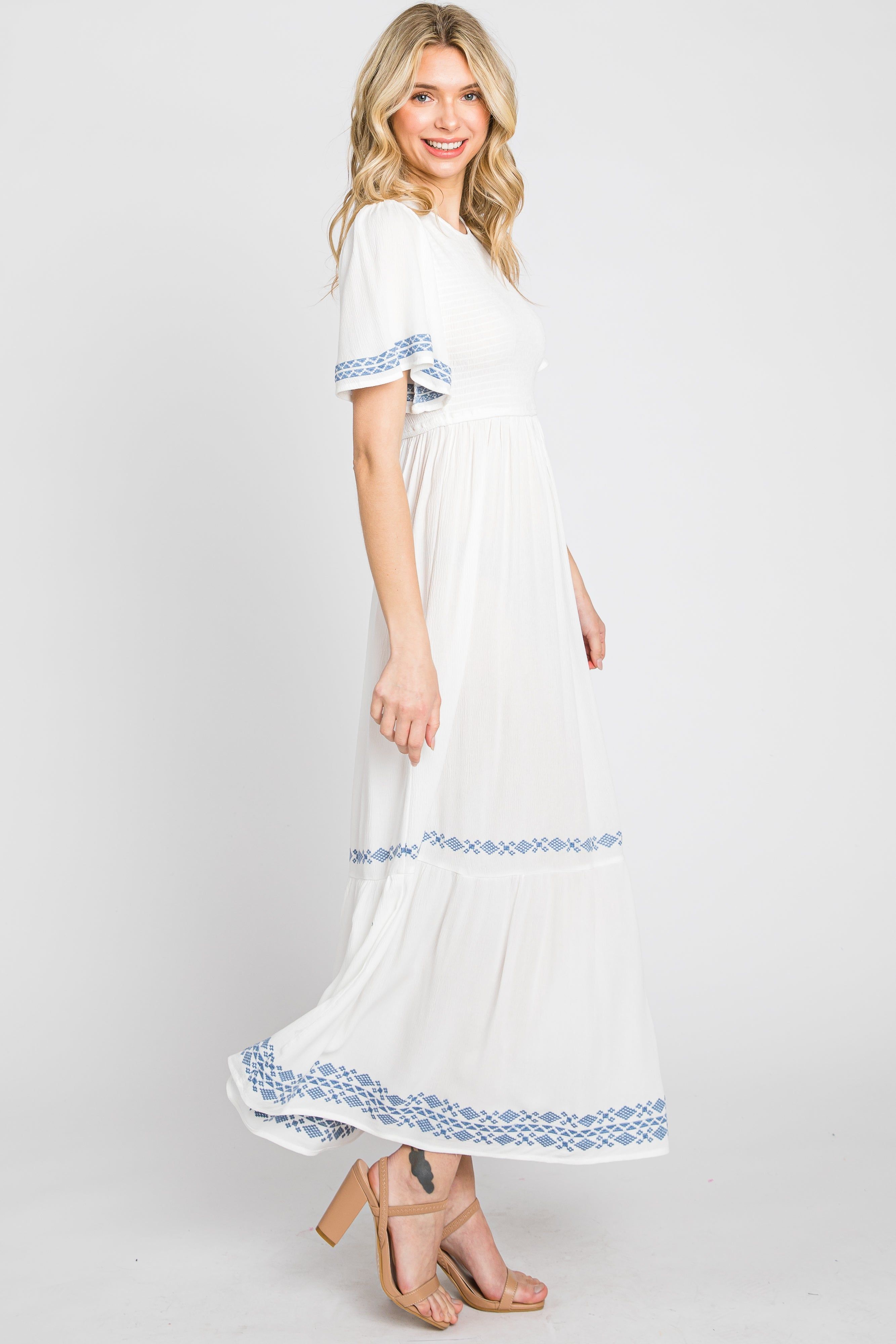 White Embroidered Accent Maxi Dress sold by Pinkblush product image thumbnail 2