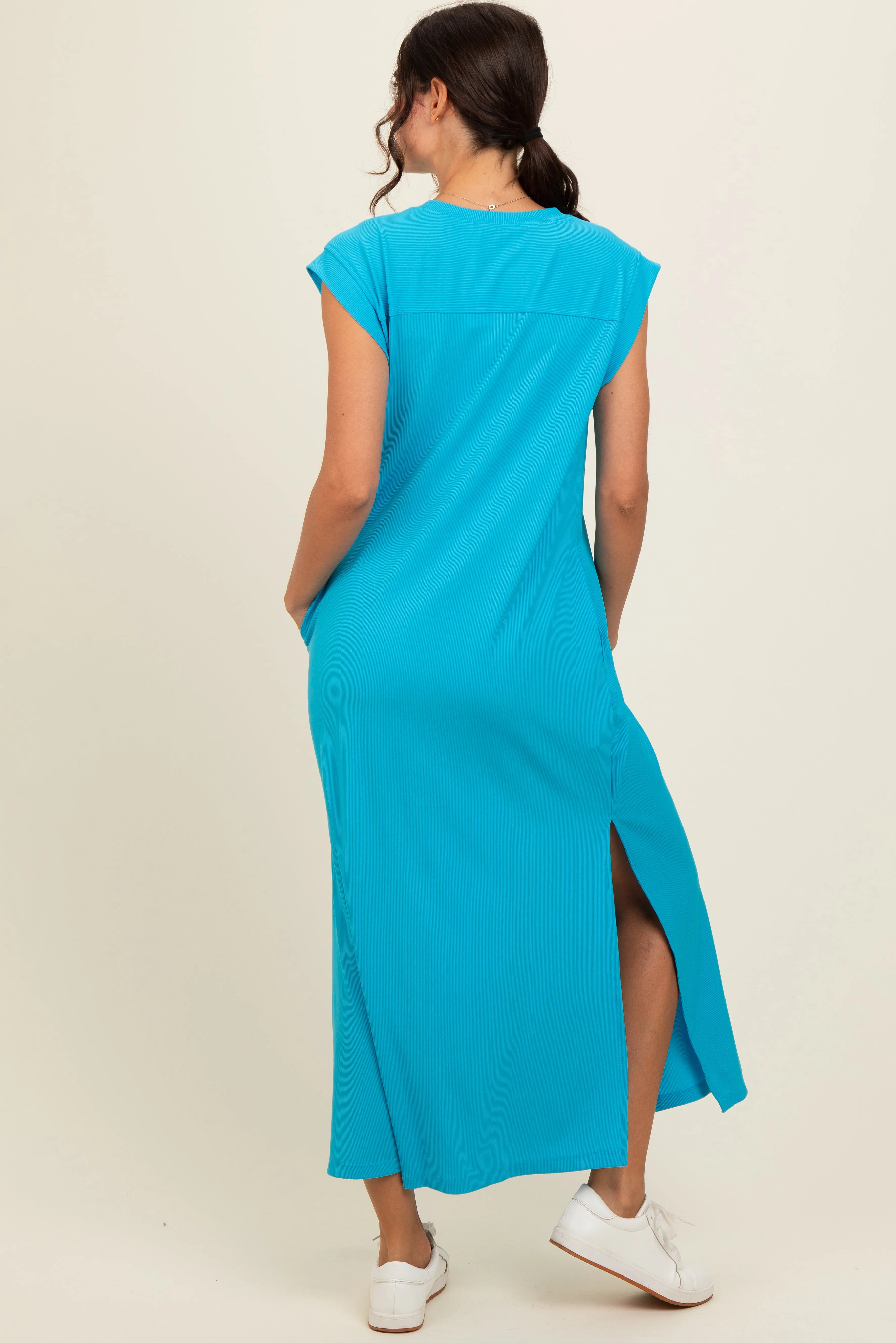 Blue Short Dolman Sleeve Side Slit Maxi Dress sold by Pinkblush product image thumbnail 3