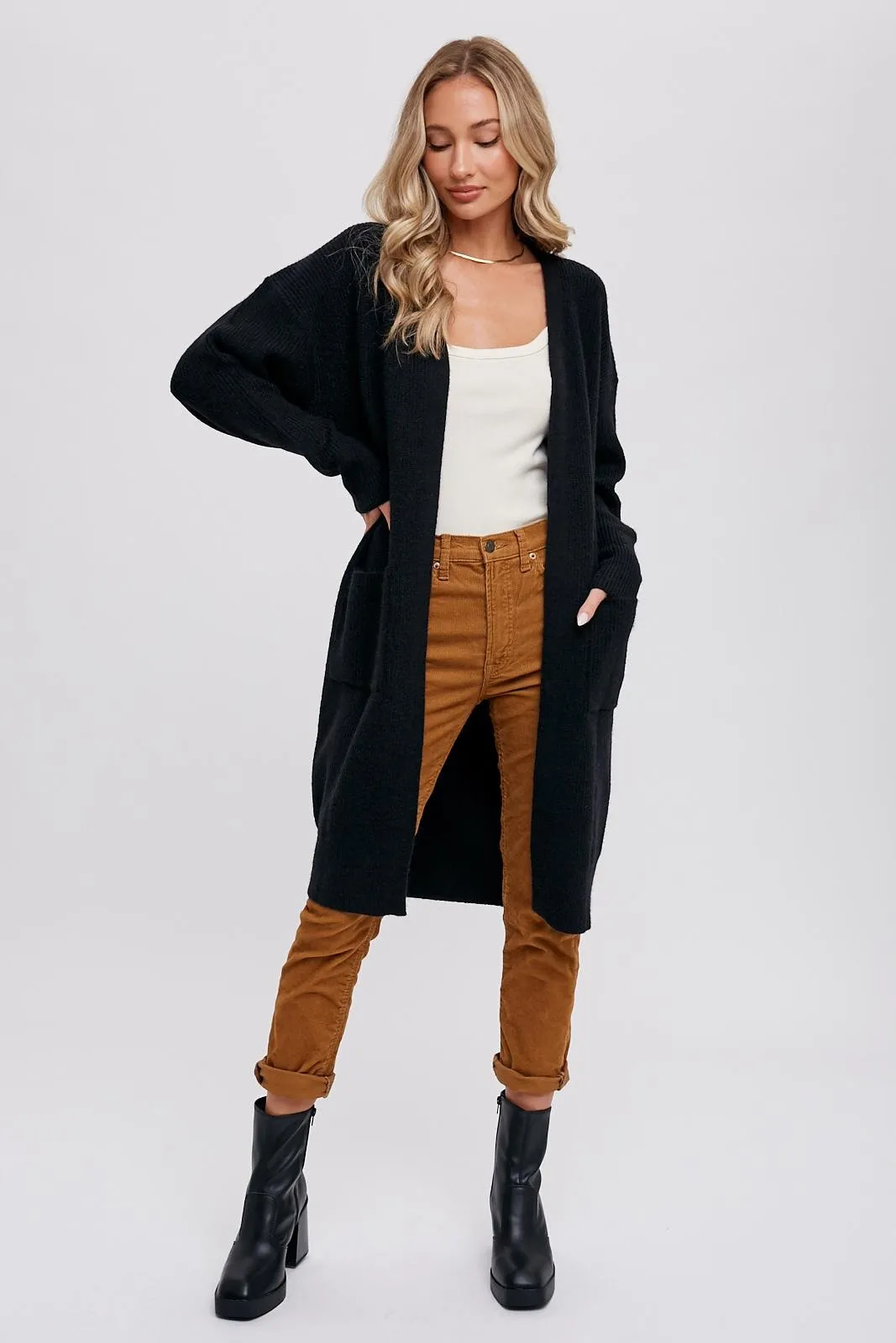 Black Chunky Knit Long Sweater Cardigan sold by Pinkblush product image thumbnail 3