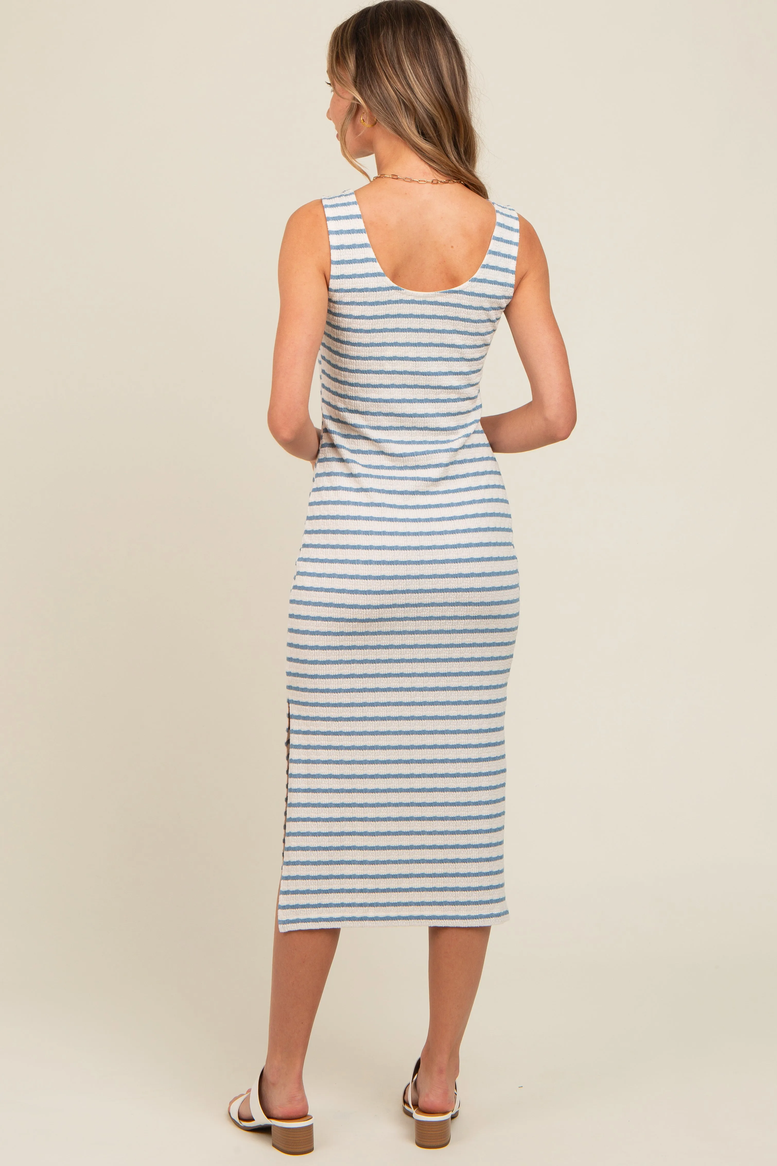 Light Blue Striped Side Slit Midi Dress sold by Pinkblush product image thumbnail 3