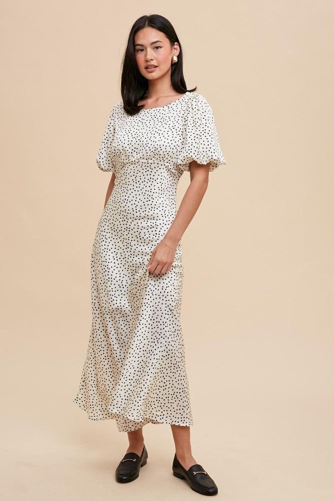 Creme Puff Sleeve Bias Cut Dress sold by Pinkblush