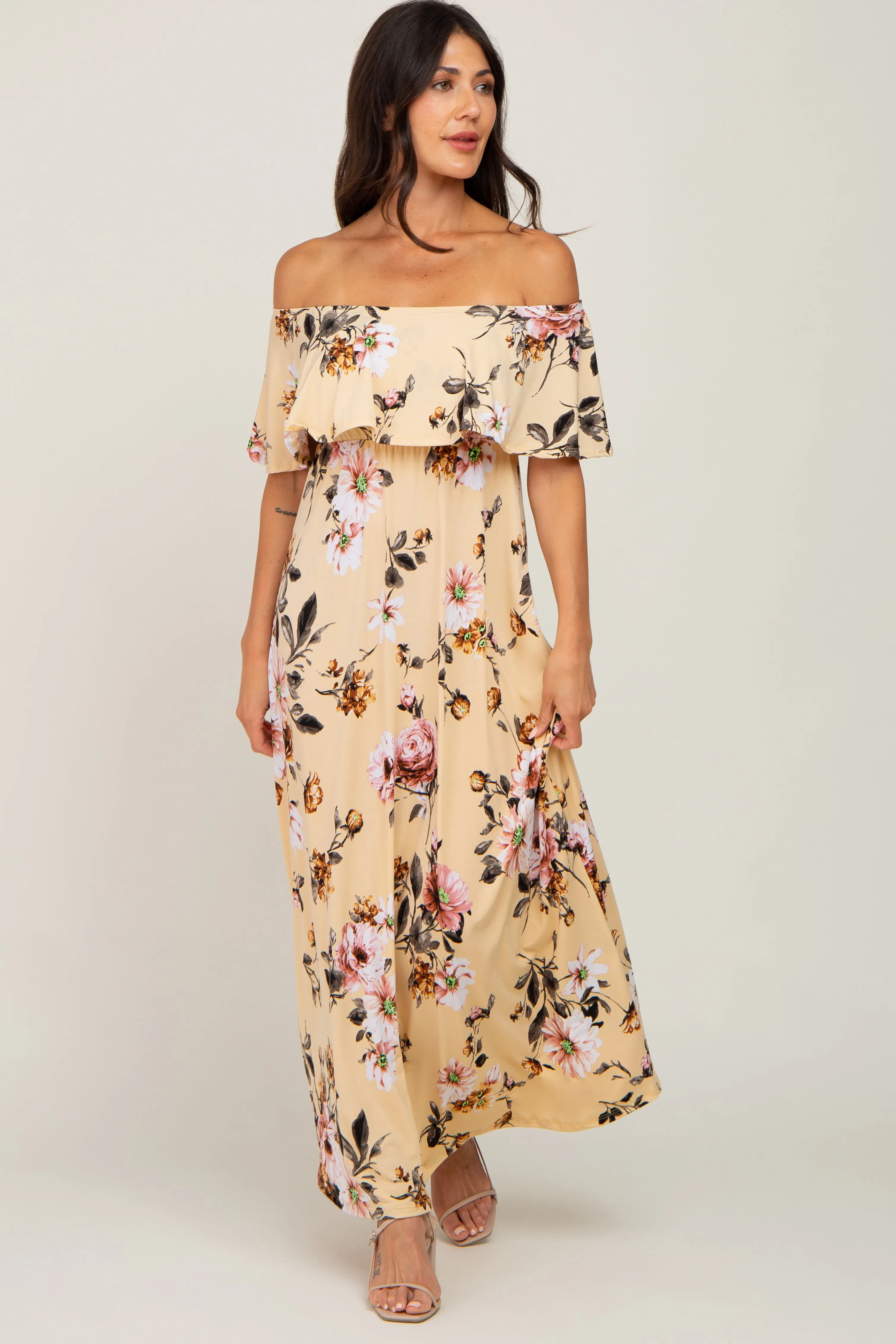 Yellow Floral Off Shoulder Maternity Maxi Dress sold by Pinkblush product image thumbnail 4