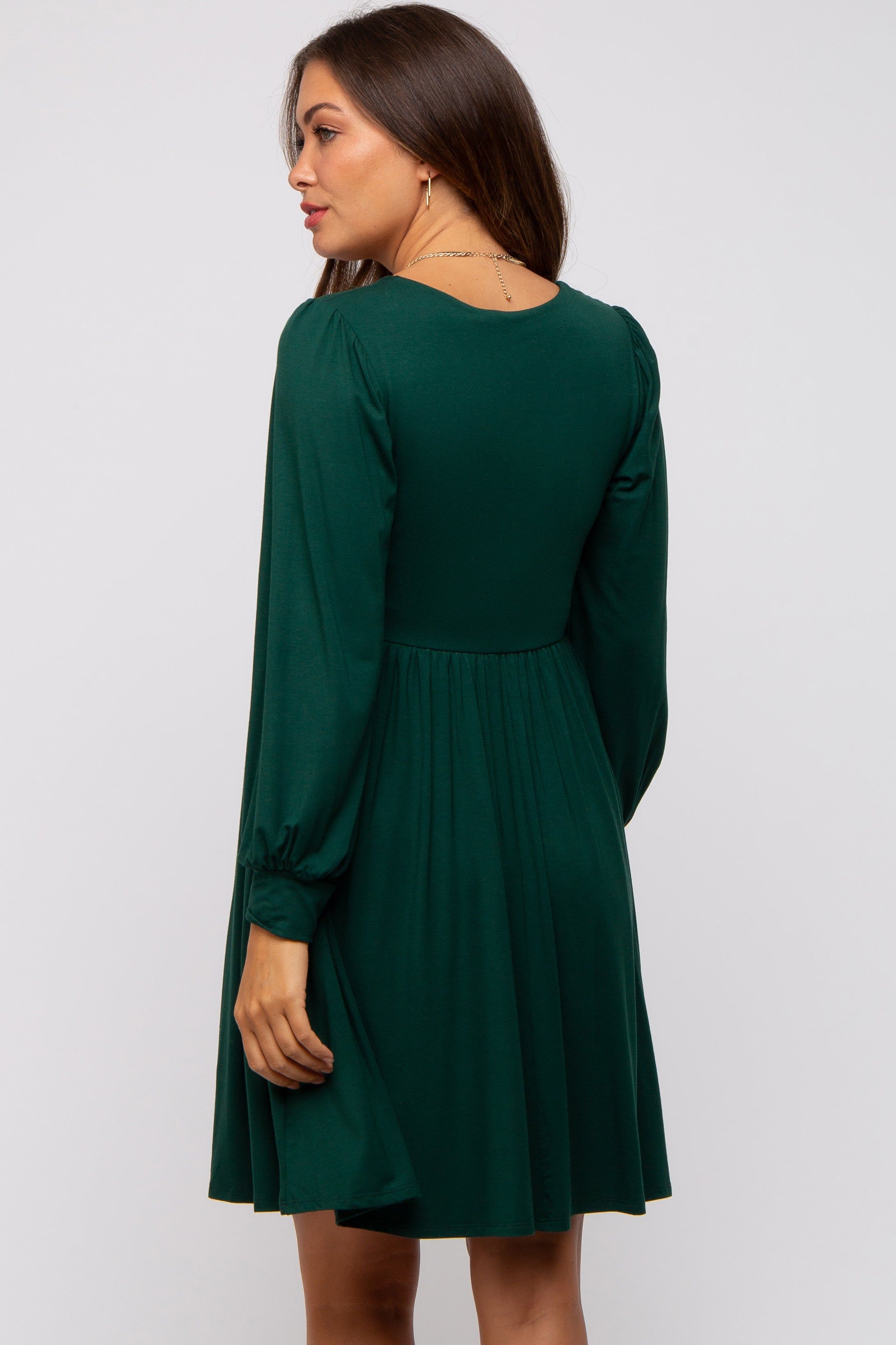Forest Green Long Puff Sleeve Maternity Dress sold by Pinkblush product image thumbnail 4