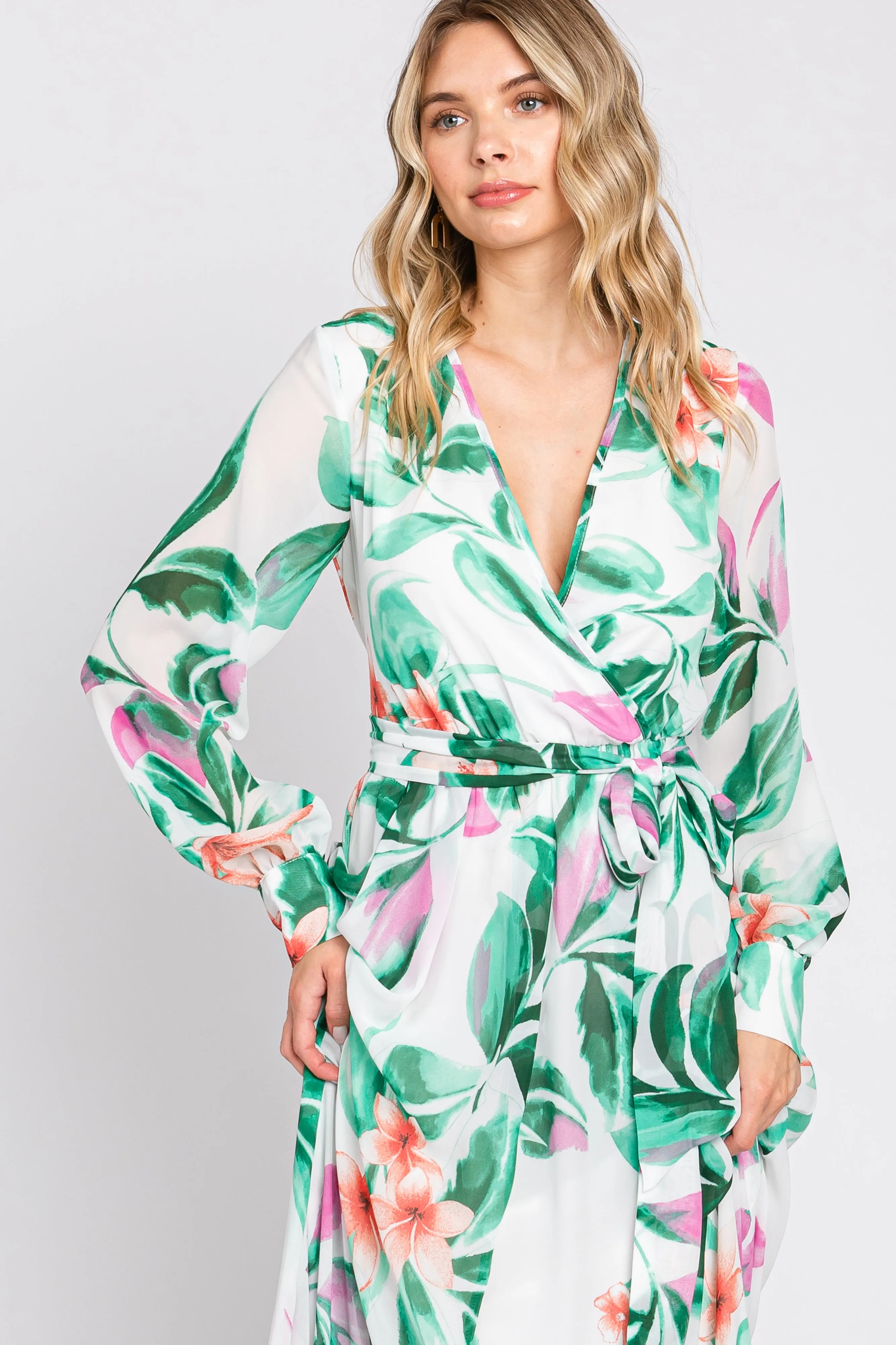 White Floral Chiffon Maxi Dress sold by Pinkblush product image thumbnail 4