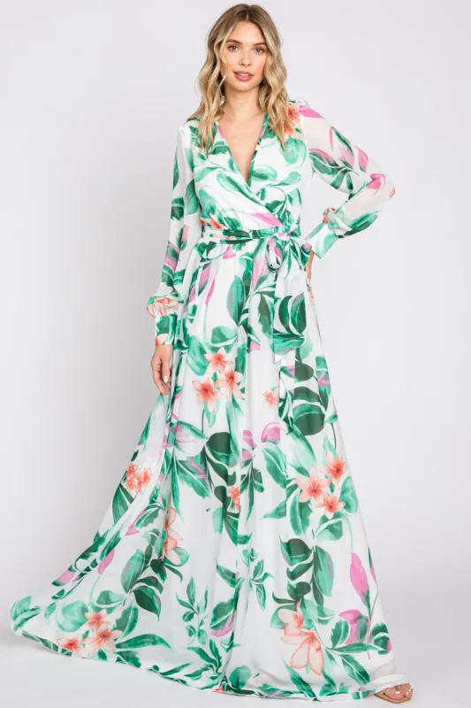White Floral Chiffon Maxi Dress sold by Pinkblush