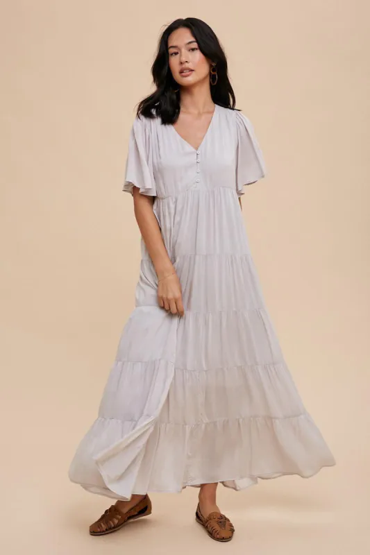 Grey Button Detail Tiered Maxi Dress sold by Pinkblush