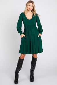 Forest Green Long Puff Sleeve Maternity Dress sold by Pinkblush