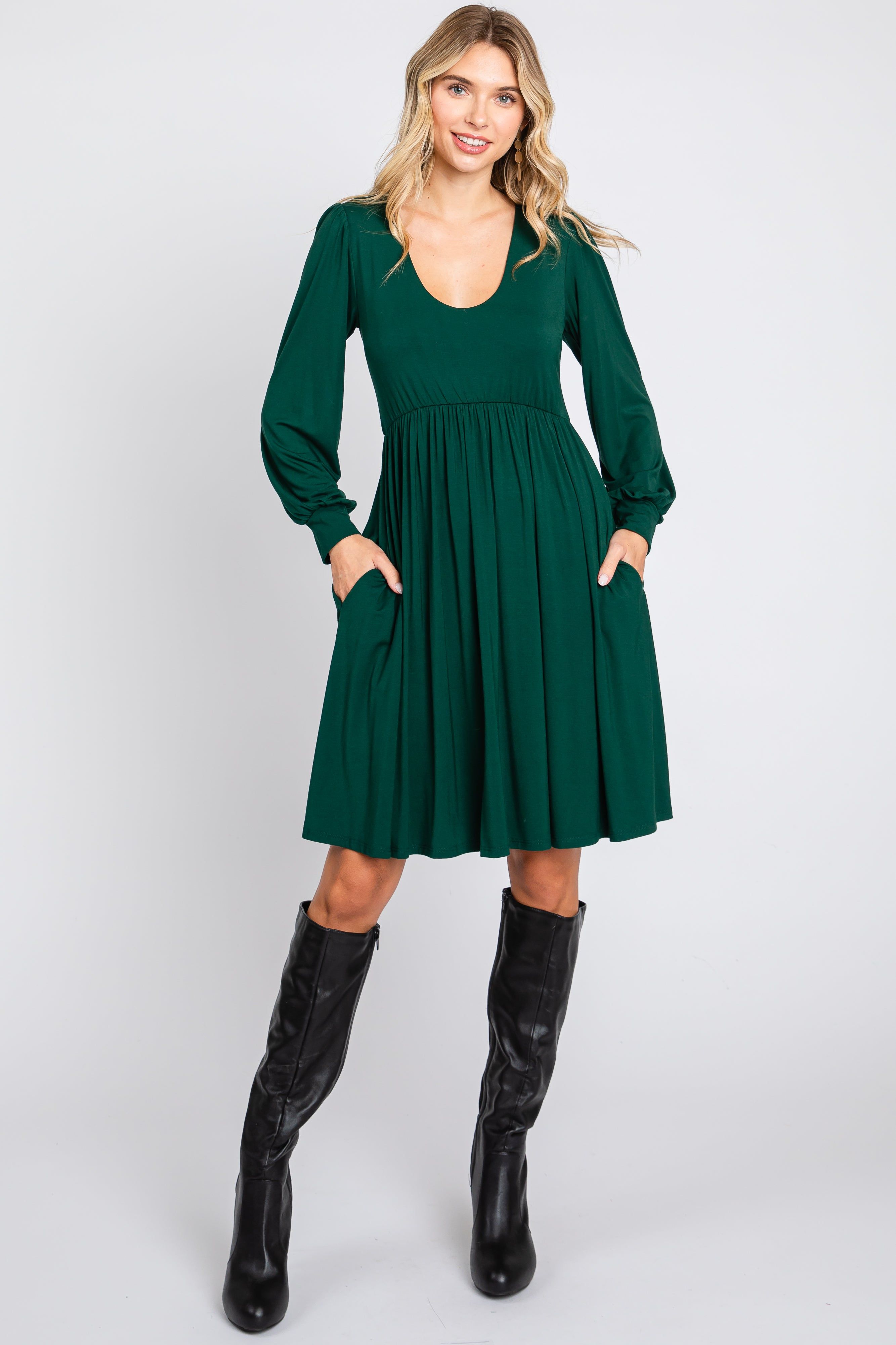 Forest Green Long Puff Sleeve Maternity Dress sold by Pinkblush product image thumbnail 5
