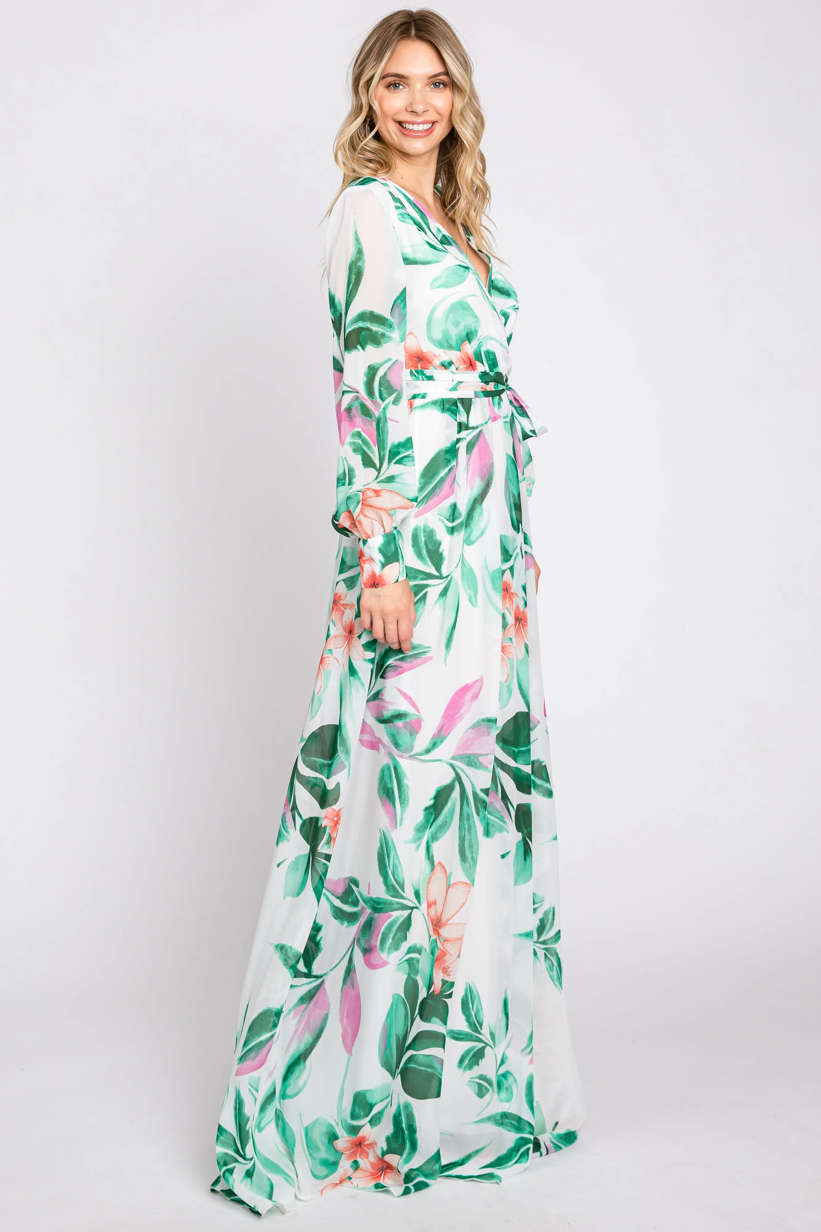 White Floral Chiffon Maxi Dress sold by Pinkblush product image thumbnail 2