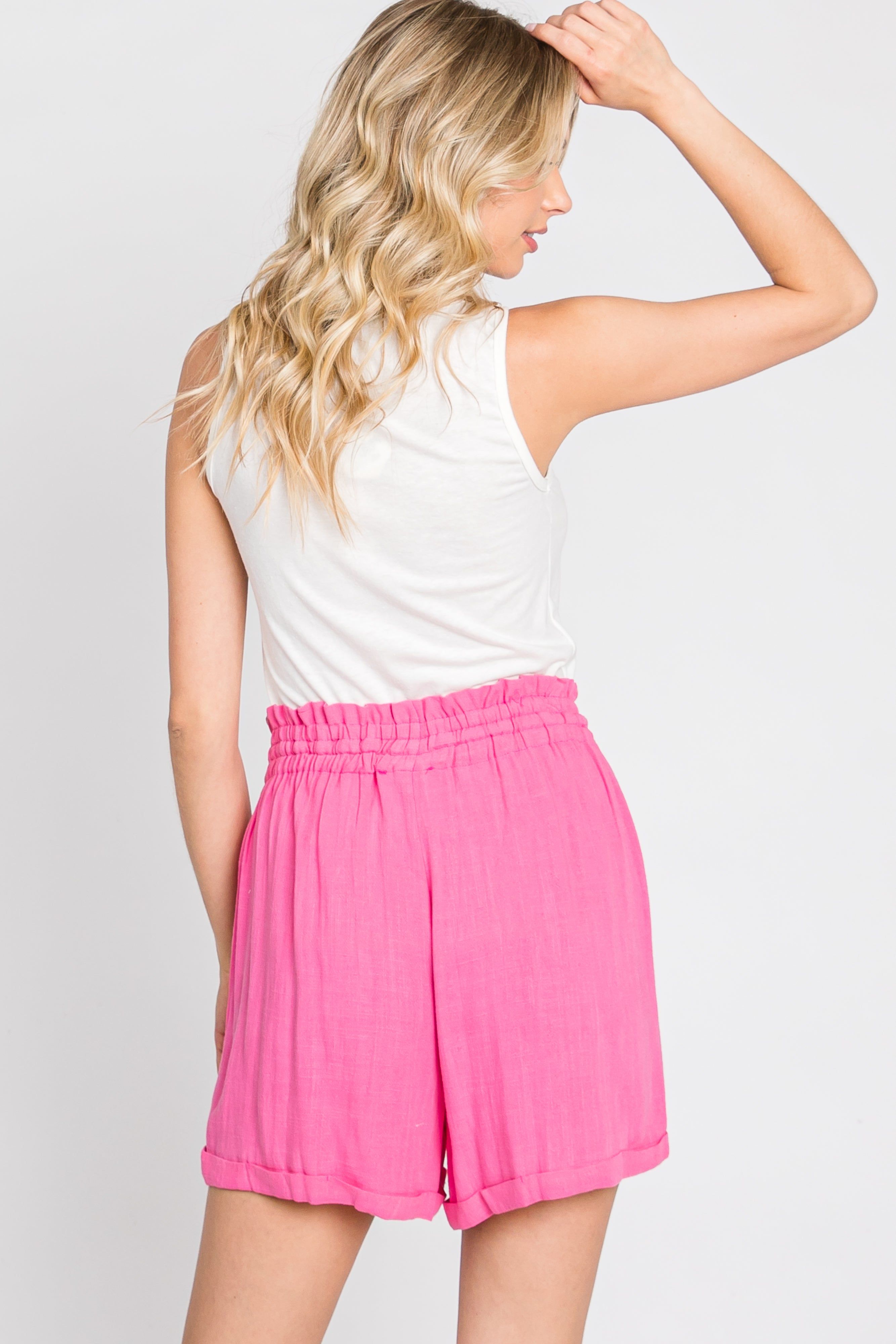 Pink Linen Smocked Waist Shorts sold by Pinkblush product image thumbnail 7