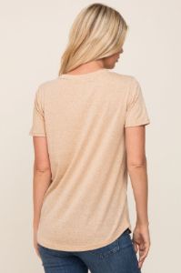 Beige V-Neck Short Sleeve Tee sold by Pinkblush