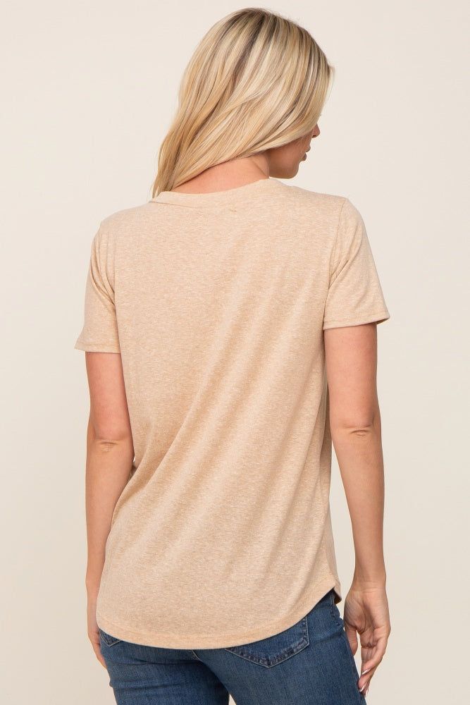 Beige V-Neck Short Sleeve Tee sold by Pinkblush product image thumbnail 3
