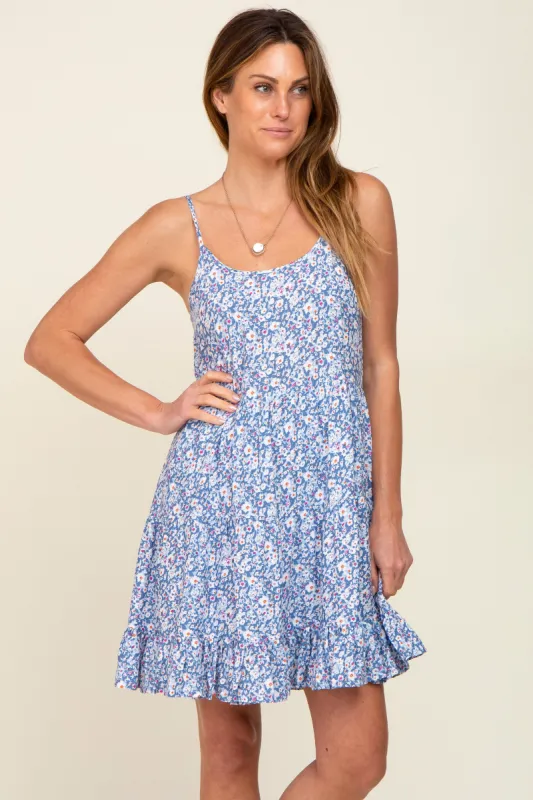 Blue Floral Tiered Sleeveless Dress sold by Pinkblush