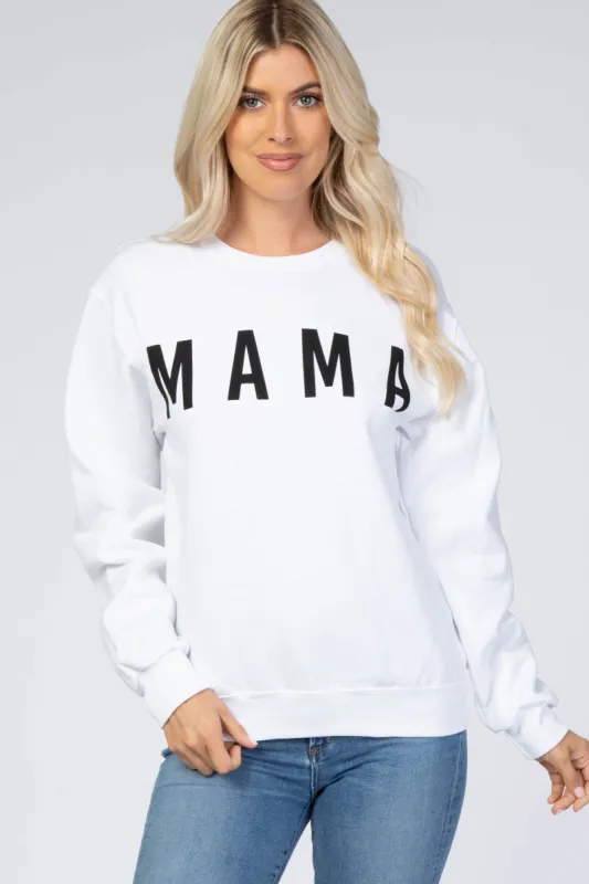 White Screen Print Mama Pullover Sweatshirt sold by Pinkblush