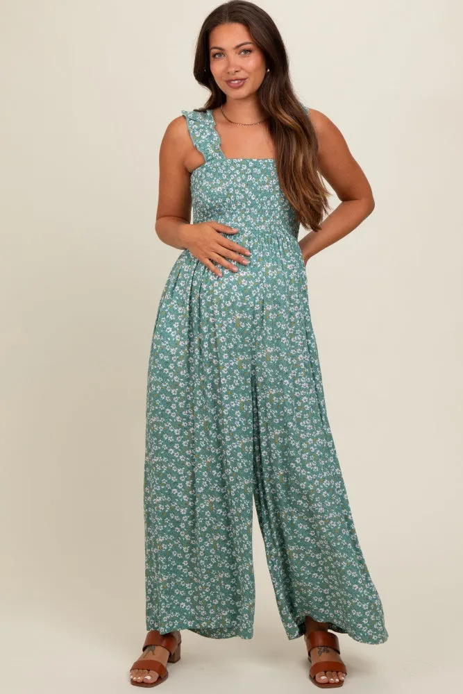 Teal Floral Flowy Maternity Jumpsuit sold by Pinkblush