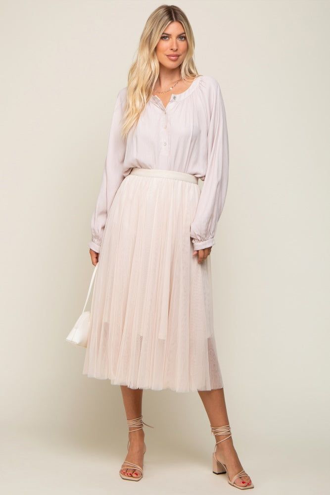 Cream Tulle Midi Skirt sold by Pinkblush