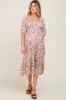 Cream Floral Smocked Maternity Midi Dress sold by Pinkblush