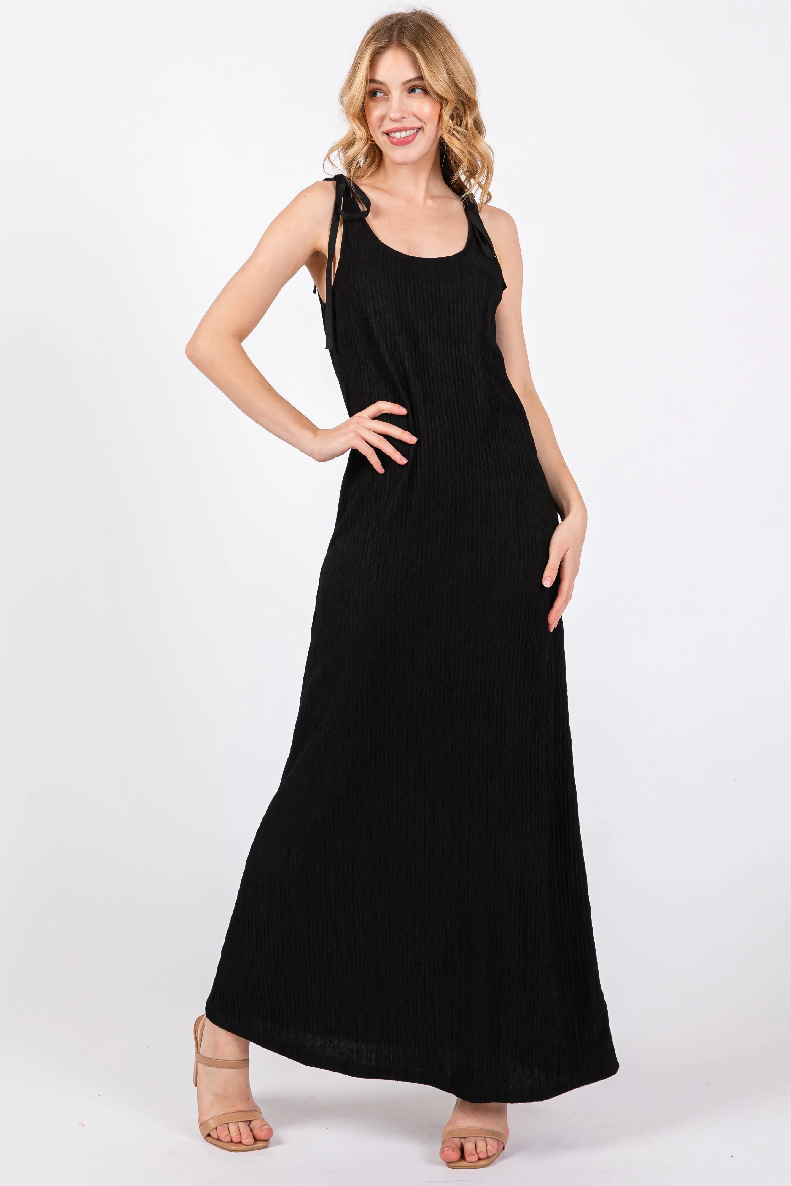 Black Textured Tie Strap Midi Dress sold by Pinkblush product image thumbnail 4