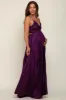 Plum Satin Pleated Cutout Maternity Gown sold by Pinkblush