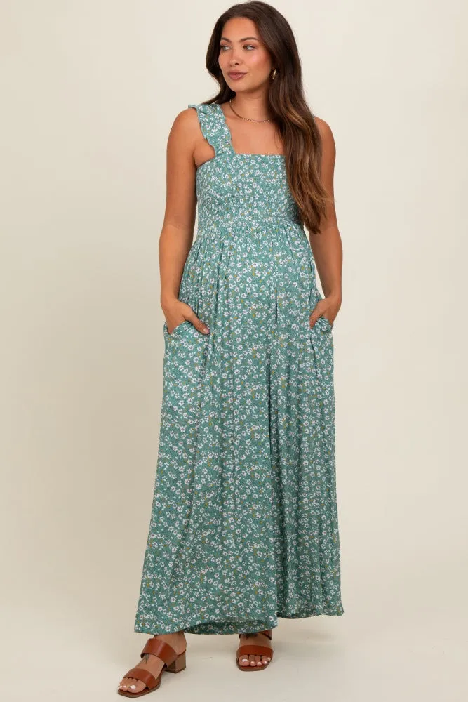 Teal Floral Flowy Maternity Jumpsuit sold by Pinkblush product image thumbnail 2