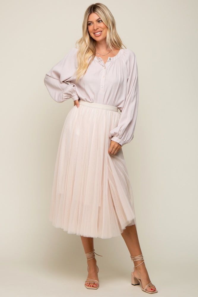 Cream Tulle Midi Skirt sold by Pinkblush product image thumbnail 5
